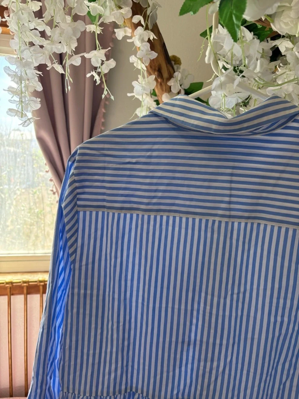 Maye Jasmine Shirt Blue and White Striped Collared Tiered Midi Dress 100% Cotton - Picture 10 of 11